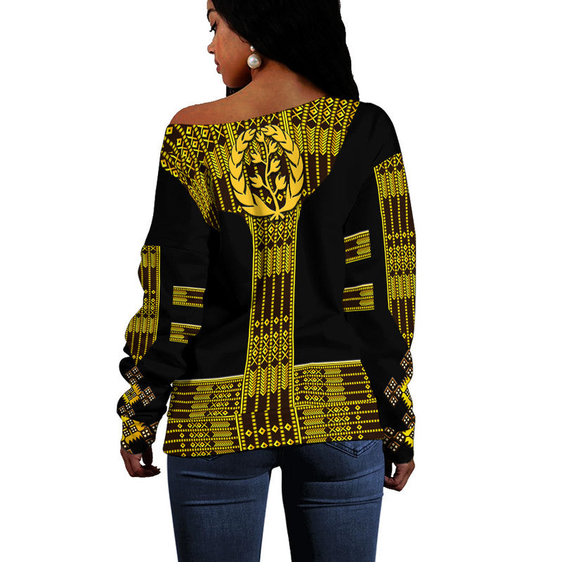 Eritrea Women Off Shoulder Sweater Fancy Tibeb Vibes - Black LT8