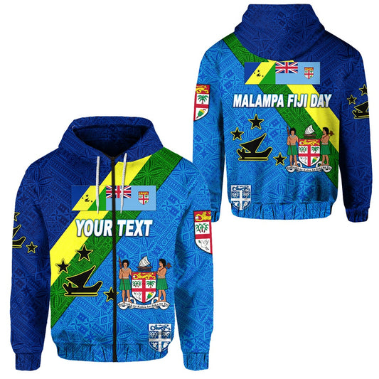 Custom Vanuatu Malampa And Fiji Day Zip Hoodie October 10 LT8