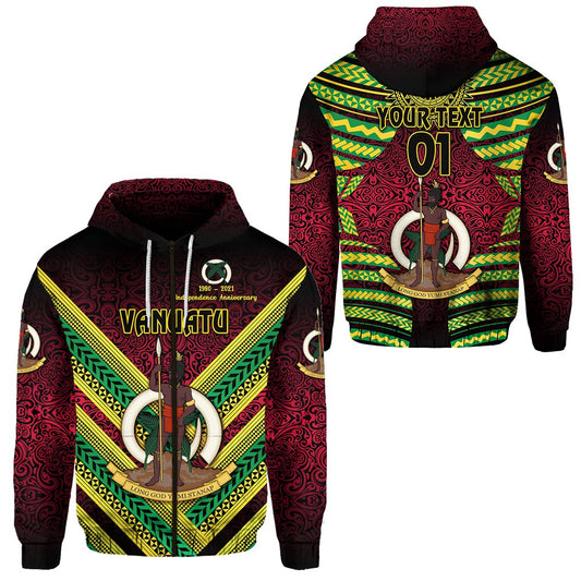 Custom Vanuatu Special Independence Anniversary Zip Hoodie Creative Style Gradient Red, Custom Text And Number LT8