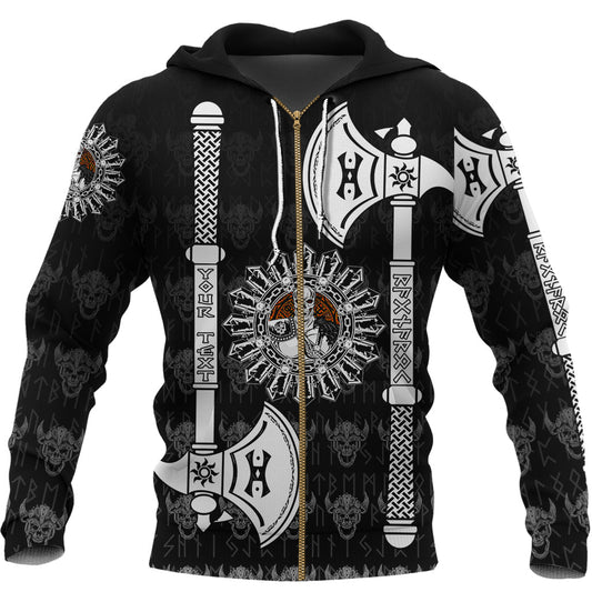 Custom Viking Zip Hoodie Skull Warrior Dead Hero with Hammer RLT12