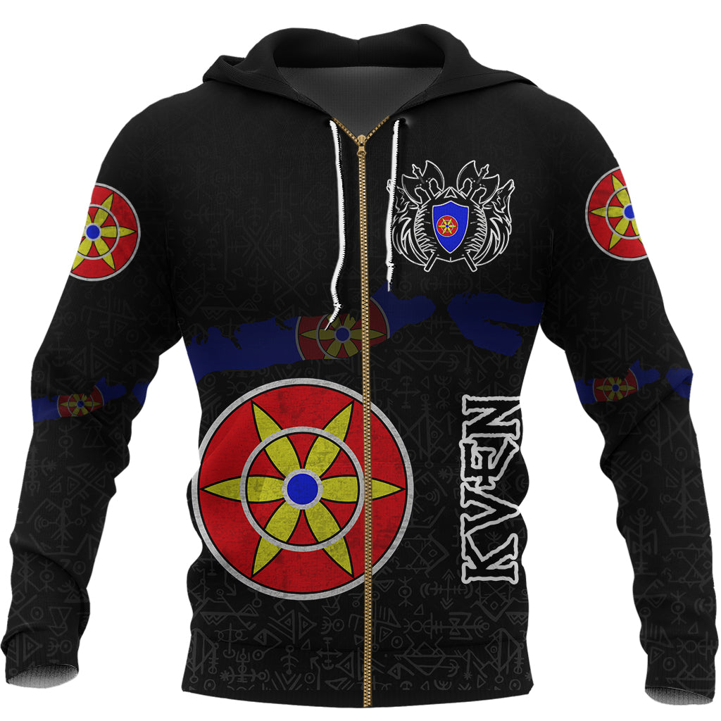 Custom Viking Kven Flag and Map Zip Hoodie style Viking Geri and Freki RLT12
